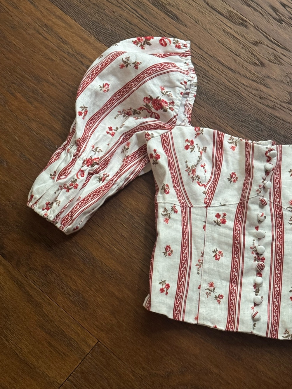 Reformation Linen Norton Floral Puff Sleeve Vienna Crop 0 NWT - Picture 6 of 11